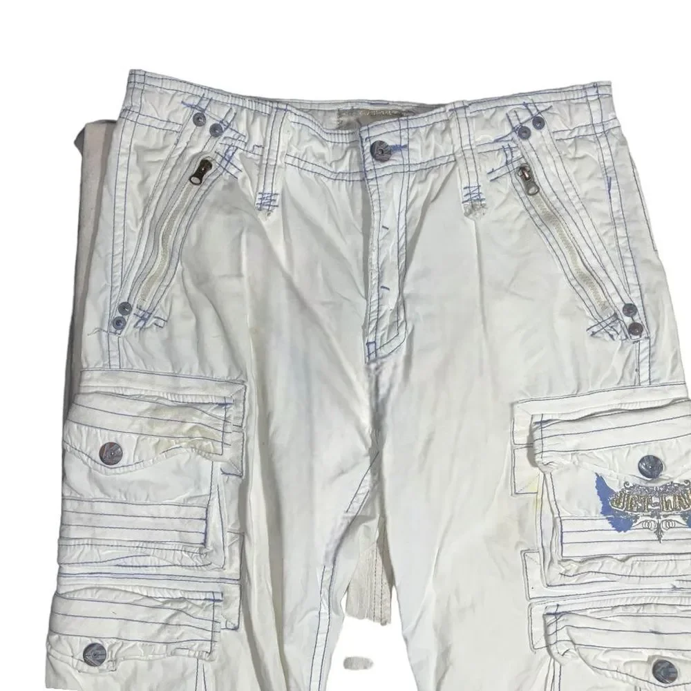 🧢 Jetlag Cargo Pants‎ 33x34 White Blue Stitch